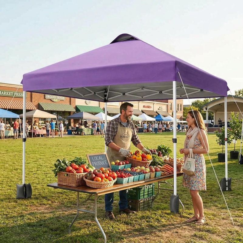 10x10 Pop Up Outdoor Canopy Tent – Removable Sidewall, Vented Roof, White Iron Pipe+Purple Cloth, White, Purple