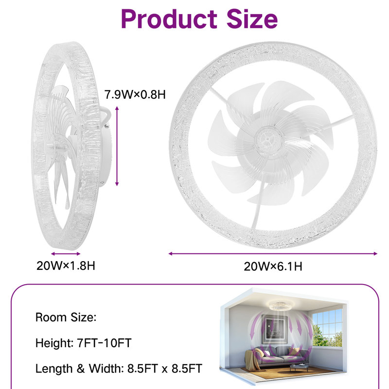 20" Ceiling Fan With Light for Bedroom, White