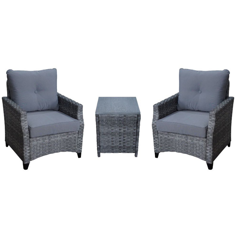 Weinmann Wicker 2 - Person Patio Conversation Set with Cushions, Gray/Dark Blue