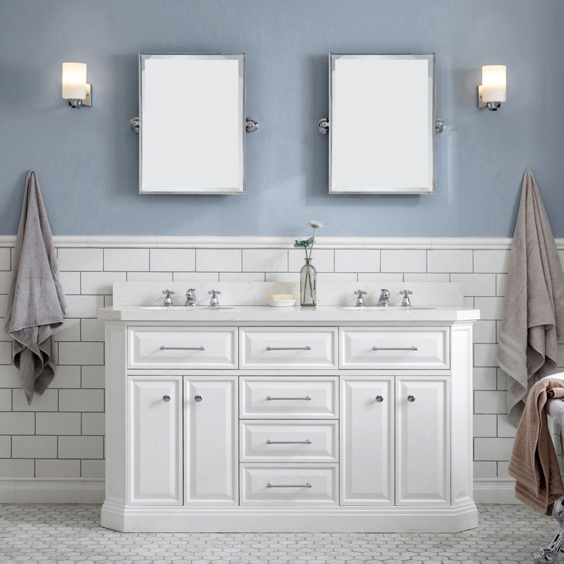 Palace 60'' W Double Vanity, Pure White, Polished Nickel