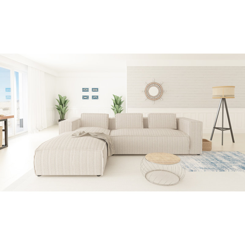 Modern L-Shape Corner Sofa  Made of Cord with Soft Seat, Left Hand Facing, Beige