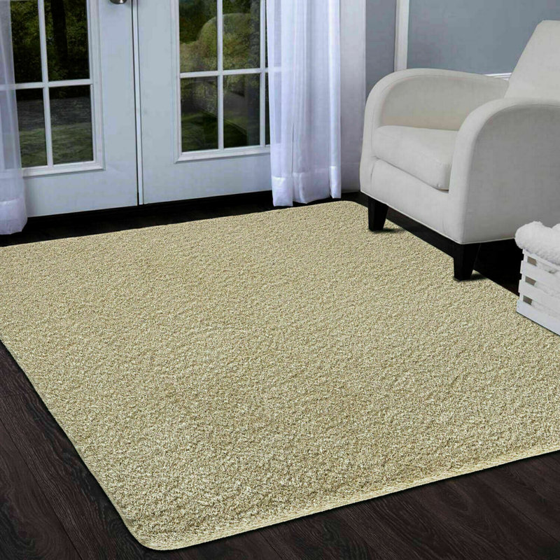 Natty Beige Shaggy Glitter Area Rugs & Mat – Luxury Soft Sparkle Shag Pile Carpet with Non-Slip Backing for Living Room, Bedroom, Hallway & Kitchen
