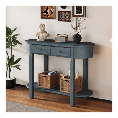 Élégante console rétro avec un design incurvé et un vernis lisse pour les entrées, les salons et les couloirs (bleu marine)