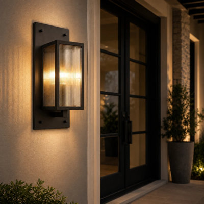 Applique murale d'extérieur 1 lumière moderne avec verre nervuré et imperméable