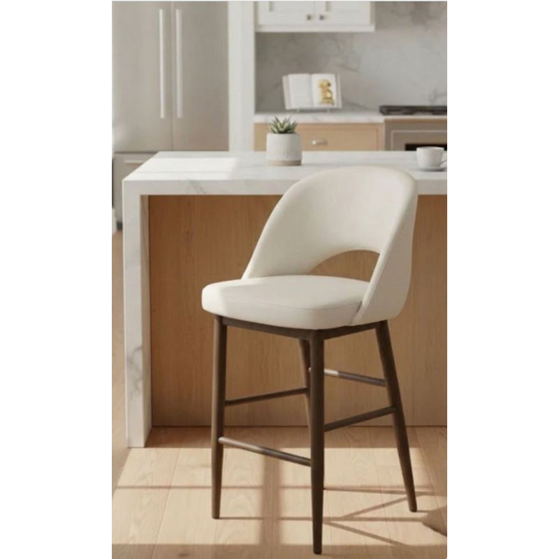 Tabouret Xaedyn classique en cuir de style Mid-Century moderne, bien que fabriqué, Blanc