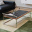Table basse Rio, design Bauhaus pour petits appartements, bois massif rétro avec acier inoxydable, multifonctionnel et peu encombrant