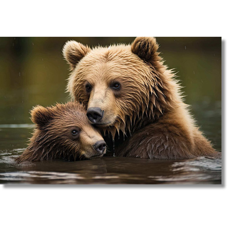 Art mural en verre trempé sans cadre Bear Family - 40 po x 60 po