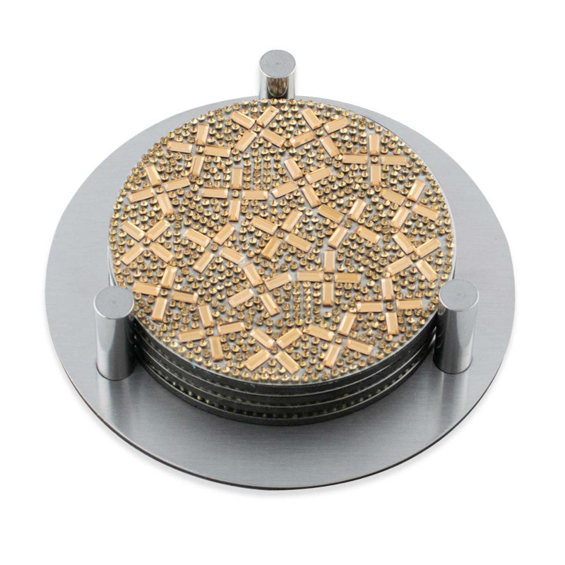 Gold Rhinestone Stainless Steel Coaster Set with Holder