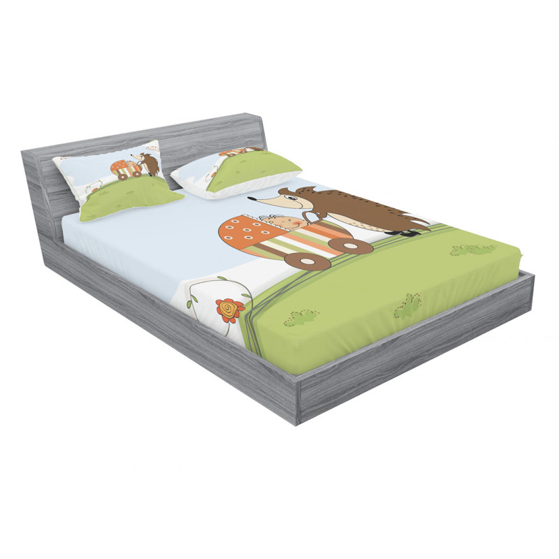 Ensemble de literie pour bébé Hérisson poussant une poussette avec bébé, Ensemble de drap pour grand lit avec drap-housse
