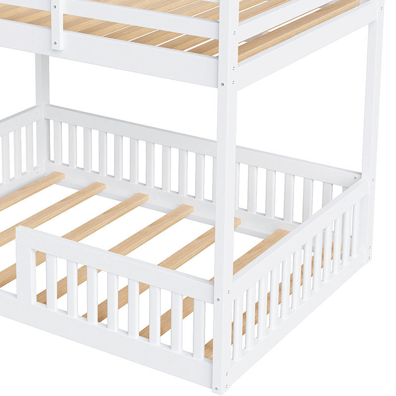 Lit double superposé au-dessus de bois en blanc, avec et garde-corps, bois de pin massif, chambre d'amis facile à assembler