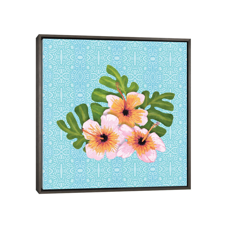 Hibiscus - par Angelika Parker, impression, H 26 po x l 26 po x P 1,5 po, Toile encadrée de bois rustique foncé, Aucun mat
