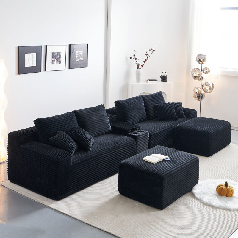 Ensemble de canapé modulaire réversible 3 pièces avec repose-pieds