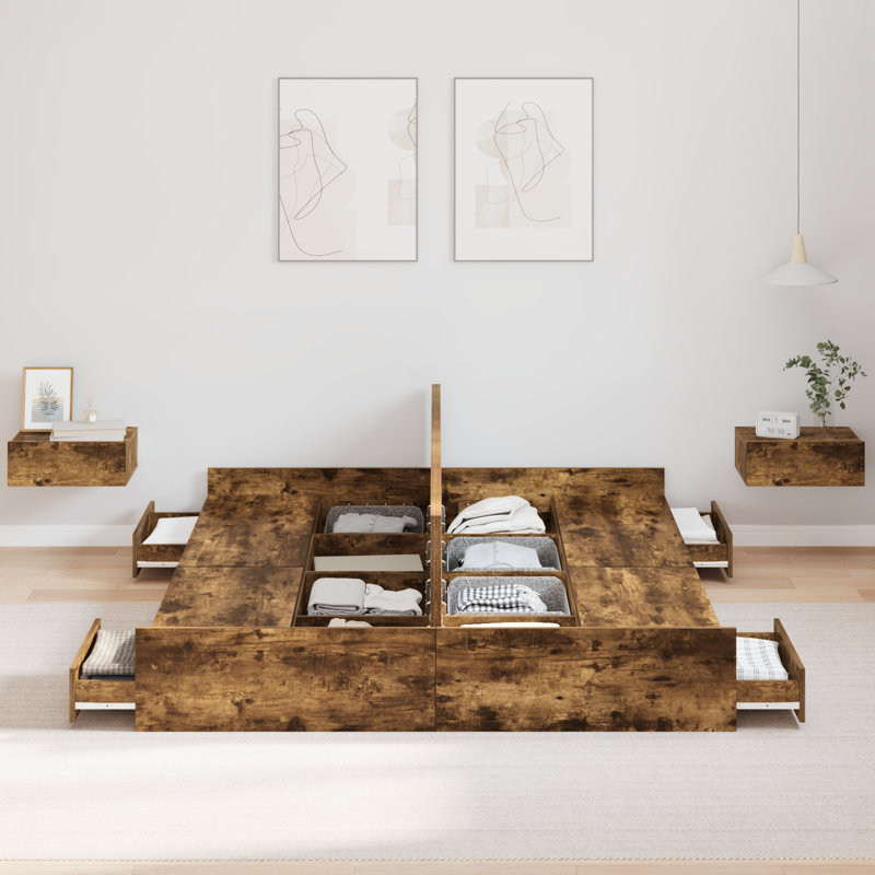 Bed Frame, European Double (140 x 200 cm), Smoked Oak
