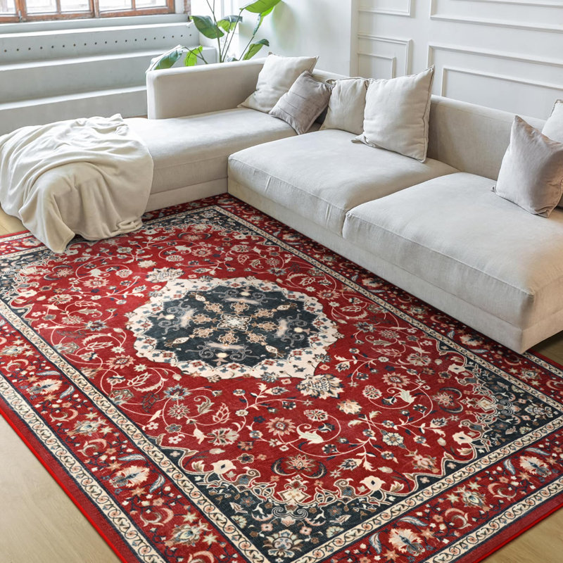 Fillender Large Oriental Floral Living Room Rug Washable Bedroom Rug Non-Slip Colorful Vintage Accent Floor Carpet For Home Decor