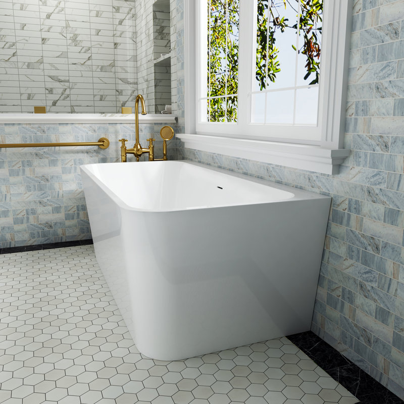 Baignoire de trempage autoportante blanche en acrylique avec drain de 55 po Casainc
