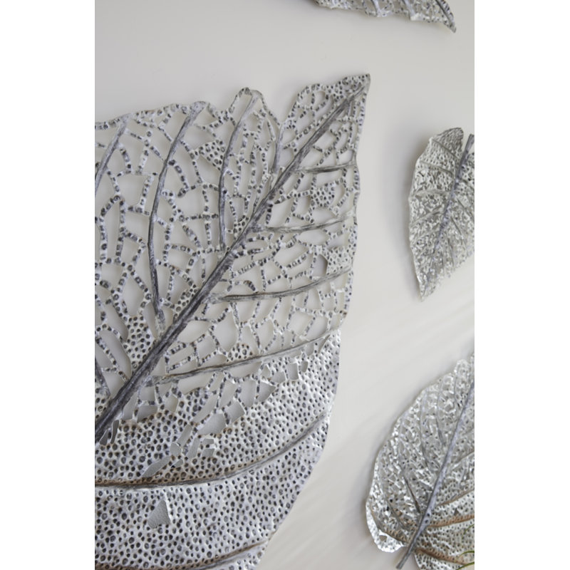 Birch Leaf Wall Art, Silver, Silver, 55" H x 36" W x 5" D