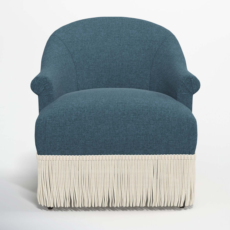 Fauteuil à oreilles Callie, Lin texturé bleu marine Zuma, Ivoire