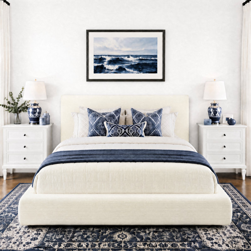 Lit plateforme tapissier Luxurious, Très grand lit, Cream Chenille