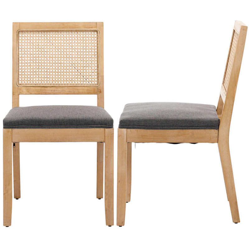 Mid Century Modern Farmhouse Style Rattan Dining Chairs, Cane Upholstered Kitchen Side Chair With Natural Hardwood Frame