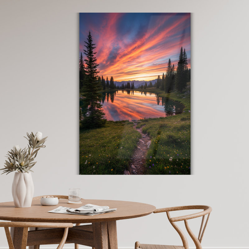 Art mural en verre trempé Mountain Lake Sunset, H 30 po x l 20 po
