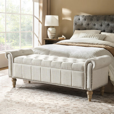 Georgia 58.5'' W  Traditional Classic Storage Bench with Solid Wood Legs and Nailhead Trim