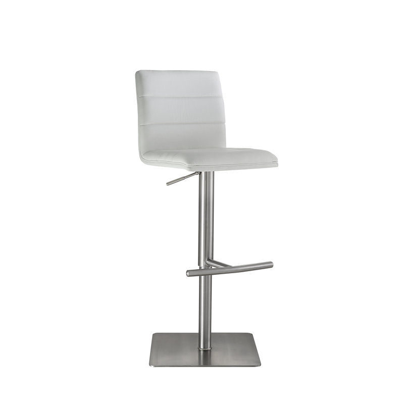 Tabouret tournant à hauteur réglable Kristen, Argent, Blanc glacé