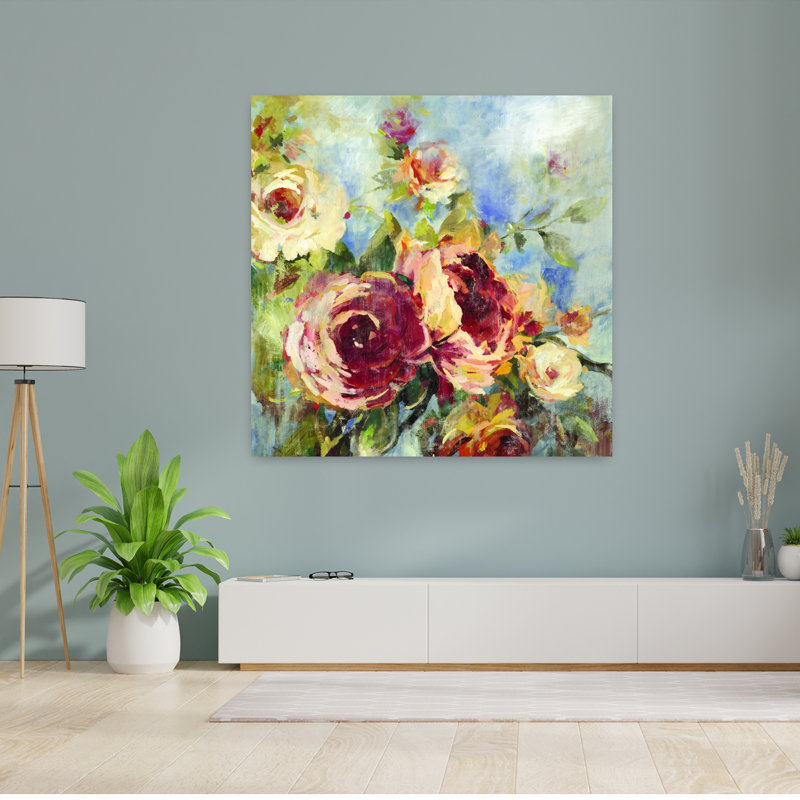 Art floral rétro, délicat et romantique, H 48 po x l 48 po