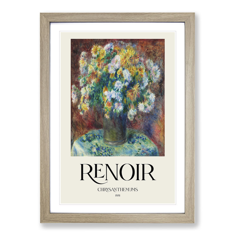 Chrysanthemums by Pierre-Auguste Renoir - Picture Frame Art Prints, Oak, 36cm H x 27cm W x 2cm D