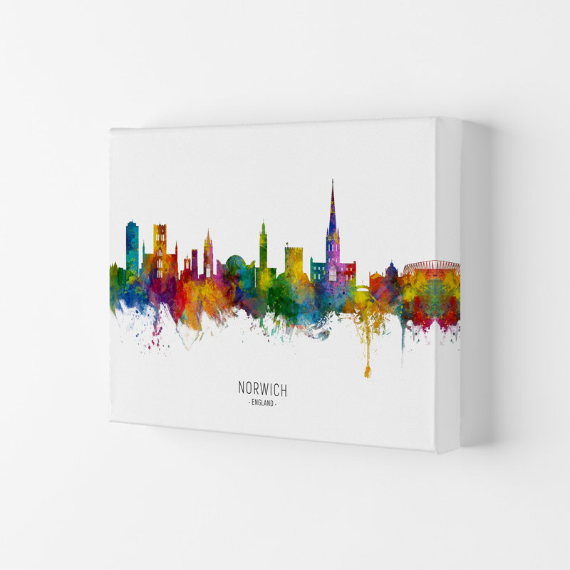 Norwich England Skyline by Michael Tompsett - Print, Wrapped Canvas, 21cm H x 29.7cm W x 4cm D