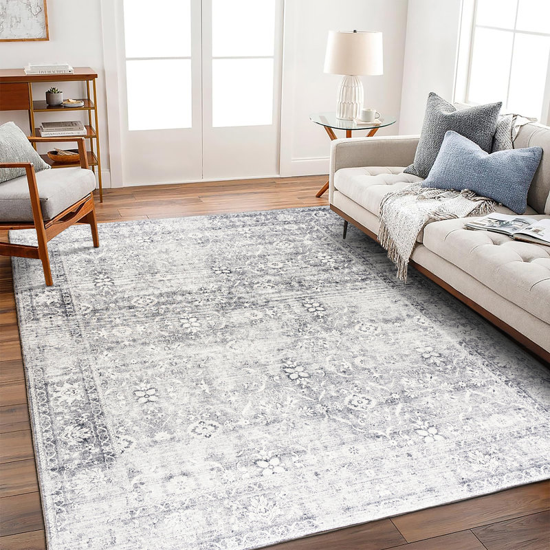 Tapis lavables en machine Roshun Noor, Argent ivoire, Rectangle 5 pi x 7 pi