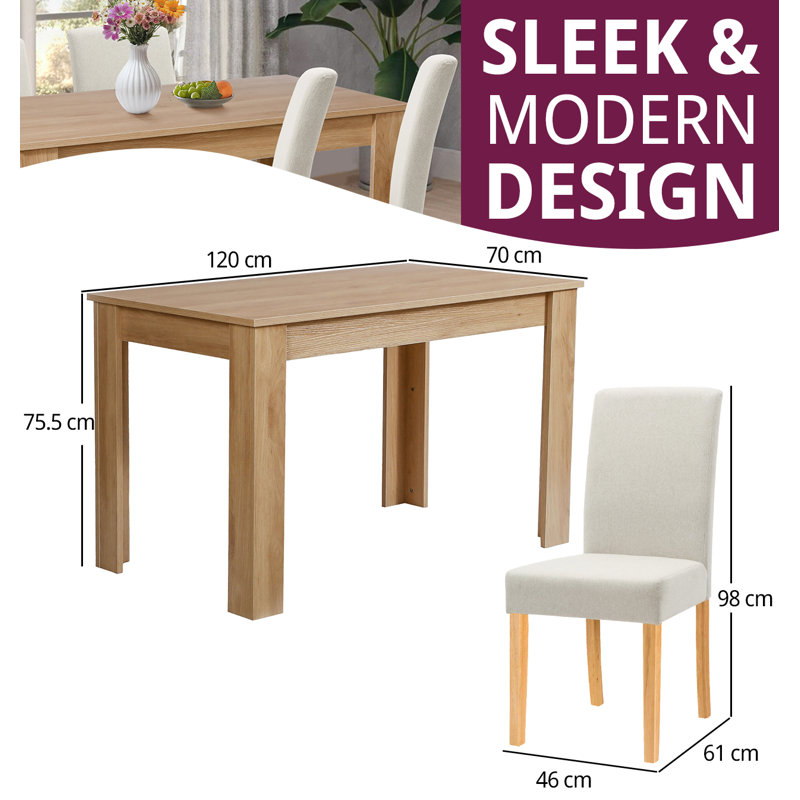 Ludden 4 - Person Dining Set, Beige, 75.5cm H x 120cm L x 70cm W