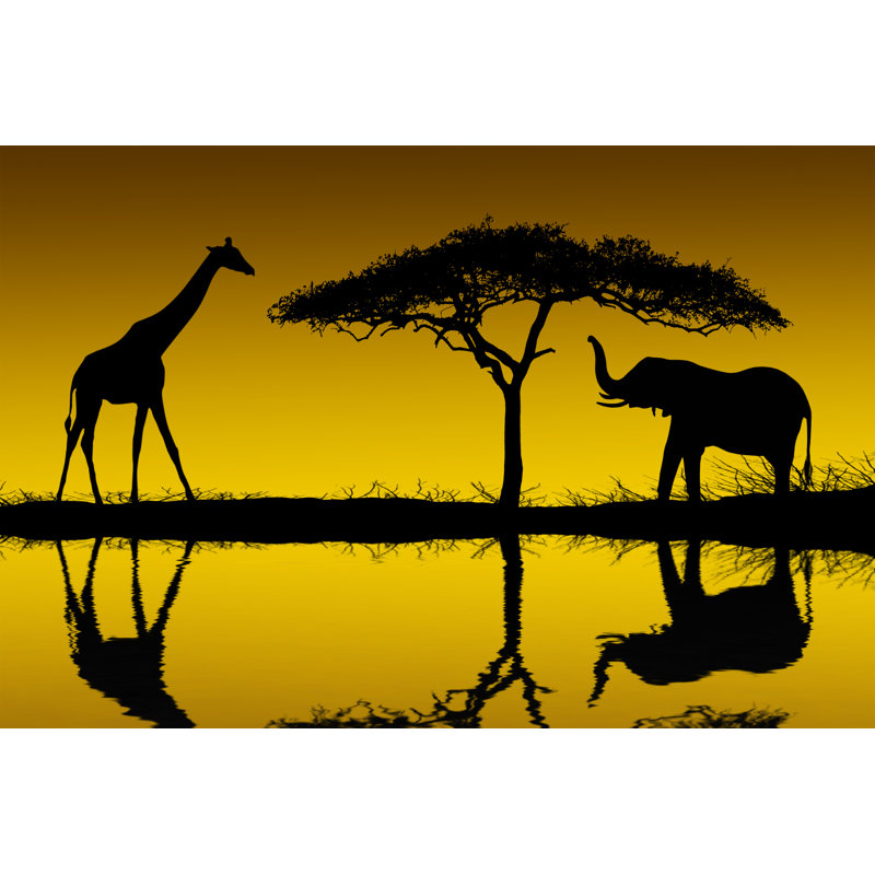 African Safari Silhouette by Dndavis - Wrapped Canvas Print, 30cm H x 46cm W