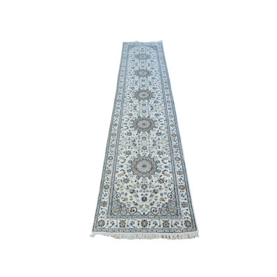 Tapis de couloir 2 pi 7 po x 13 pi 2 po Nain fin ivoire noué à la main avec soie 1F7520E3C3DE4601998752C20C720760