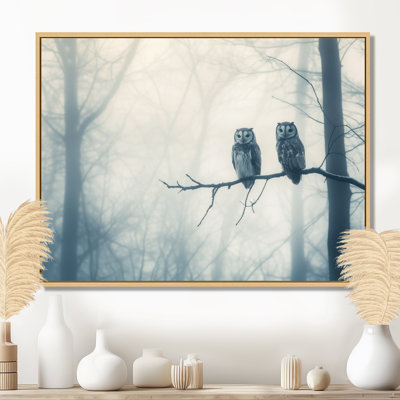 Owl Wall Art, Foggy Forest Canvas, Dreamlike Owls In Fog