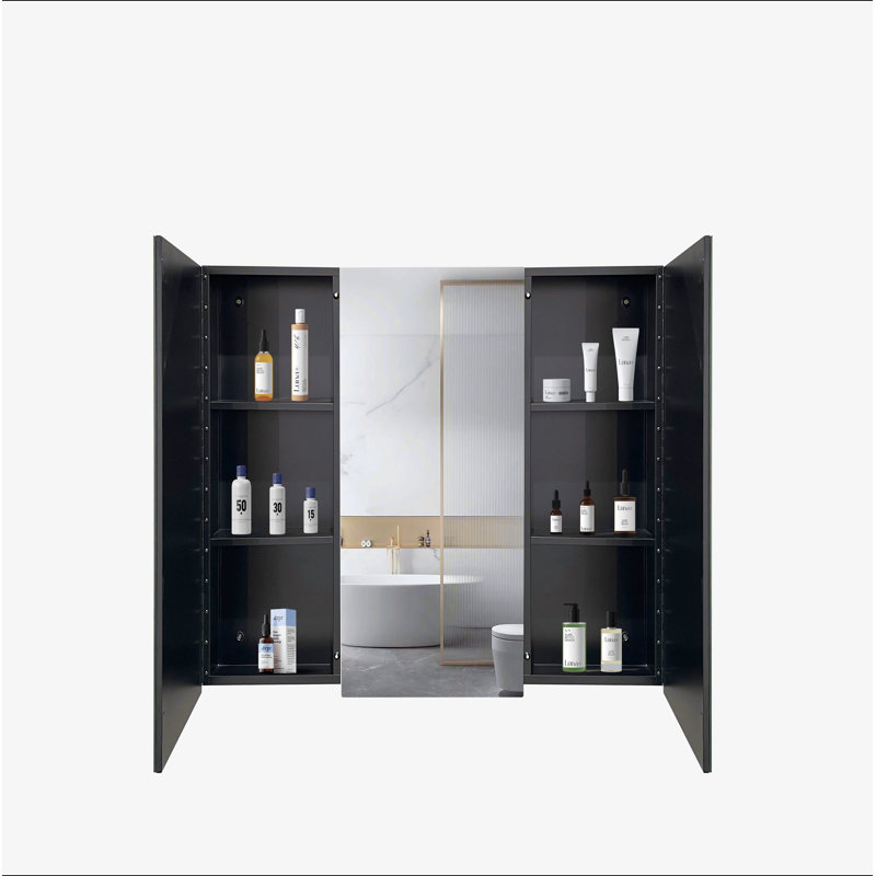 Armoire à pharmacie 39 po x 28 po en fer noir avec miroir mural