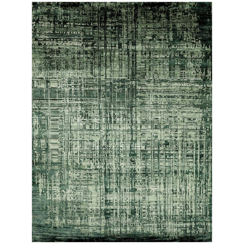 Abstract Area Rug in Green, Rectangle 9' x 12', Wool