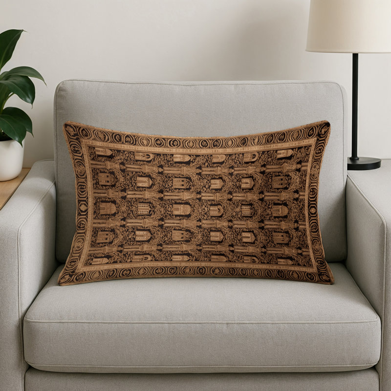 Coussin décoratif à carreaux brun intérieur et extérieur, Toile brune 9, Rectangle H 20 po x l 14 po