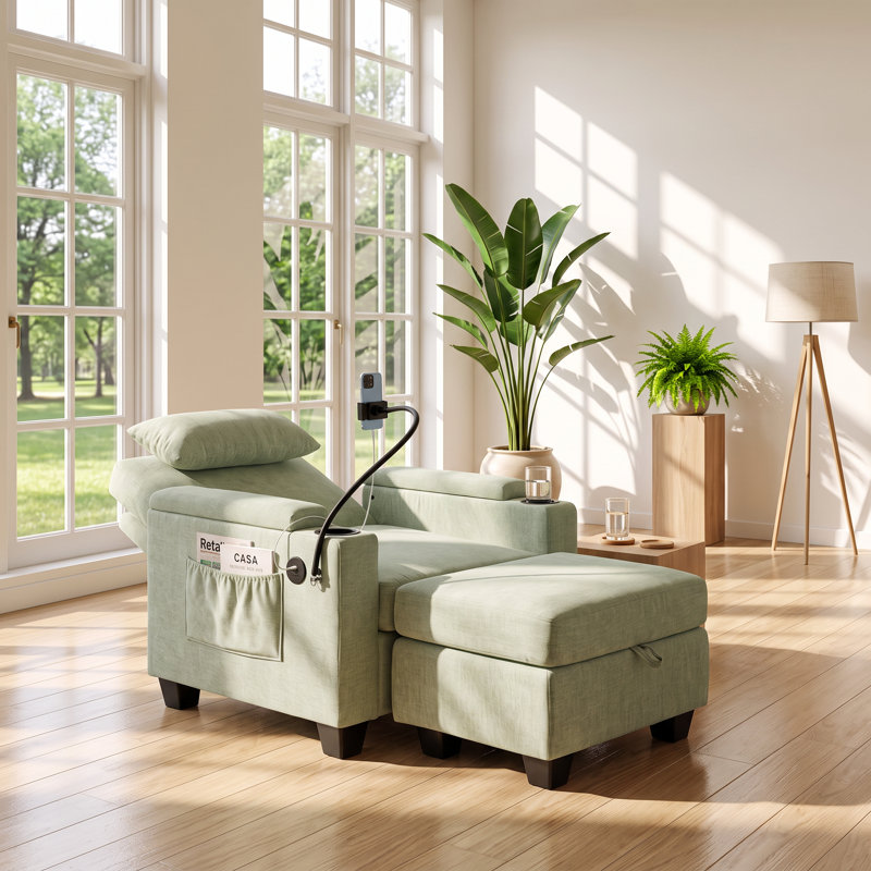 Fauteuil inclinable manuel ChuangYuan en tissu chenille, 94 cm (L) x 81 cm (P) x 86 cm (H), avec repose-pieds de rangement