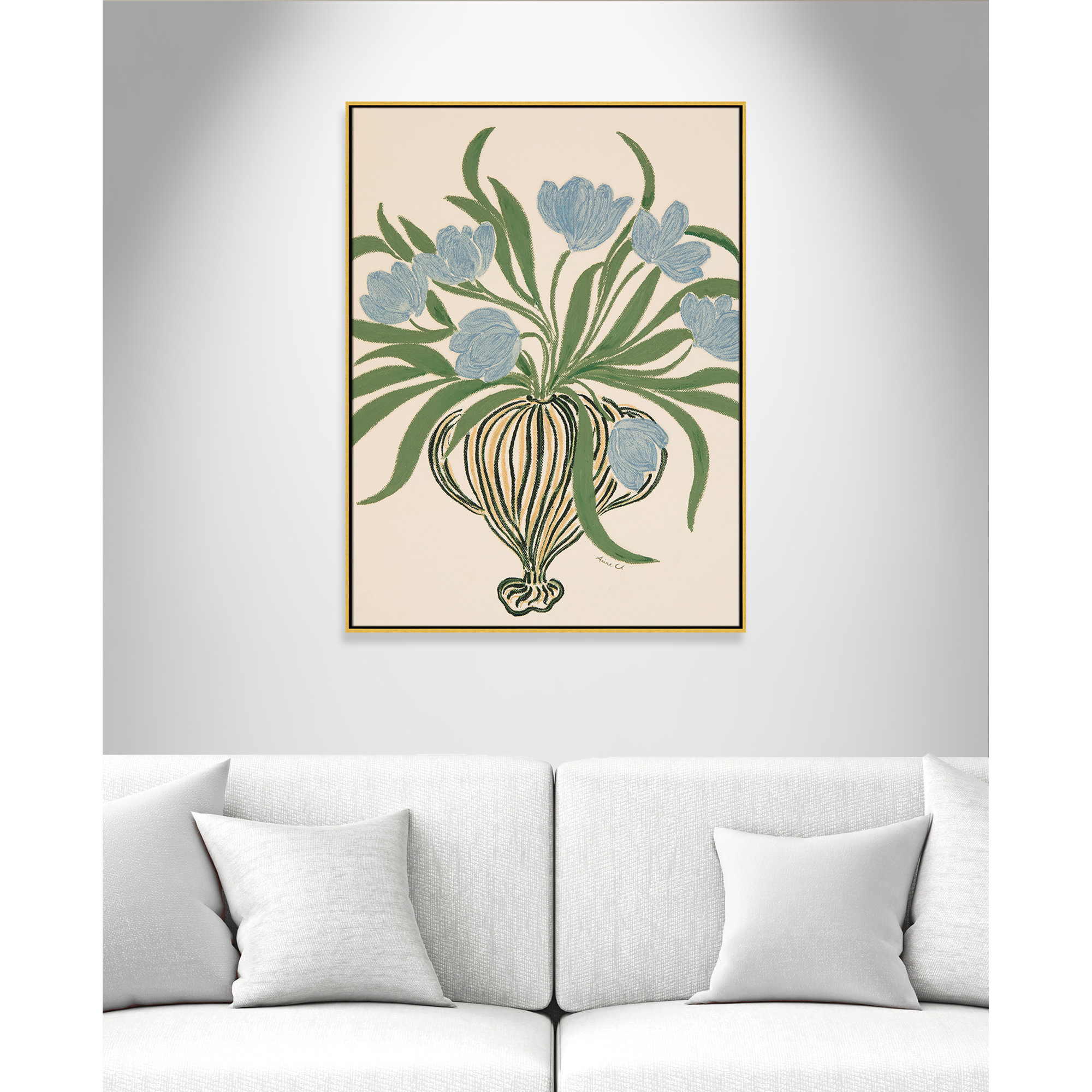 La Poire Blue Tulips Print by Camilla Bergqvist, 49.5" H x 37.5" W, Gold