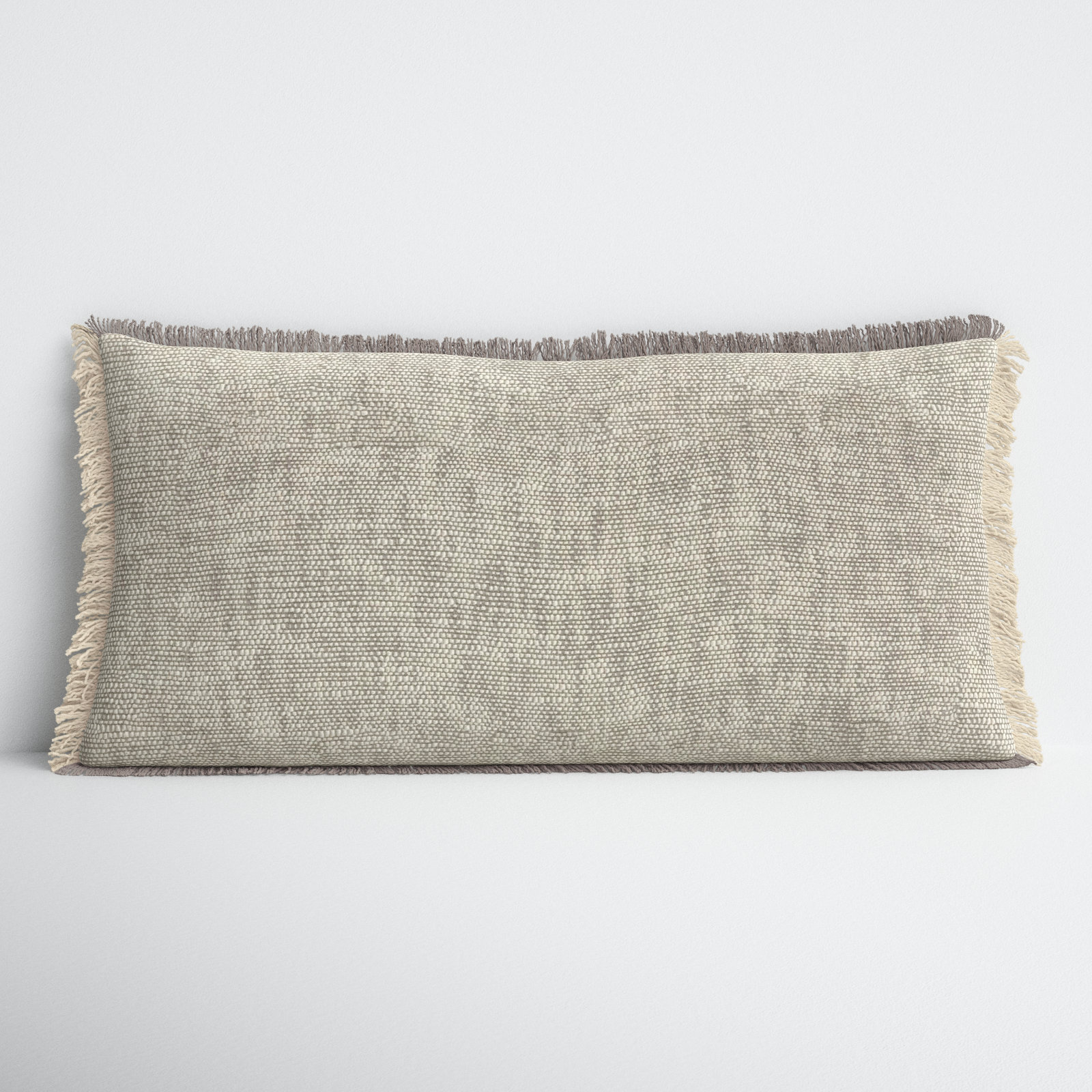 Gomer Fringed Cotton Lumbar Throw Pillow, Gray