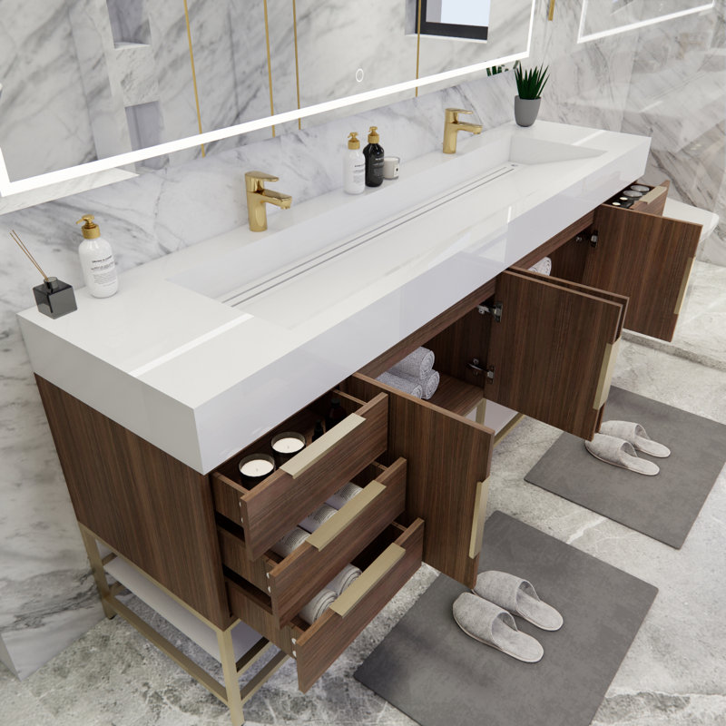 Glasgow 84'' Double Bathroom Vanity with Acrylic Top, Rose Wood