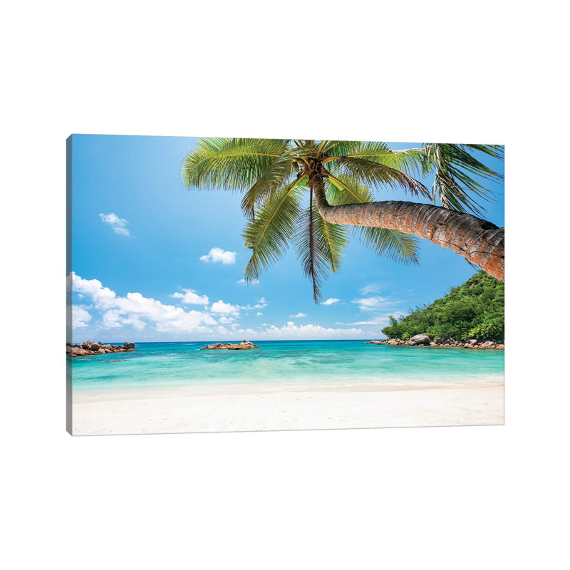 Tropical Beach With Palm Tree by Jan Becke - No Frame Gallery-Wrapped Canvas Giclée on Canvas