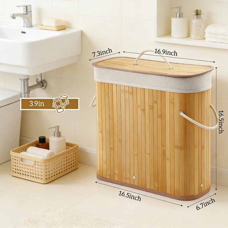 Panier de rangement en papier hygiénique en bambou avec couvercle - organisateur imperméable d'une capacité de 8 gallons pour la salle de bain, la cuisine et la maison