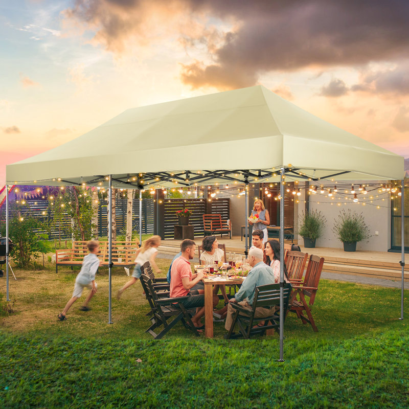 Khaki 10x20 Heavy Duty Pop-Up Canopy Tent with Removable Sidewalls