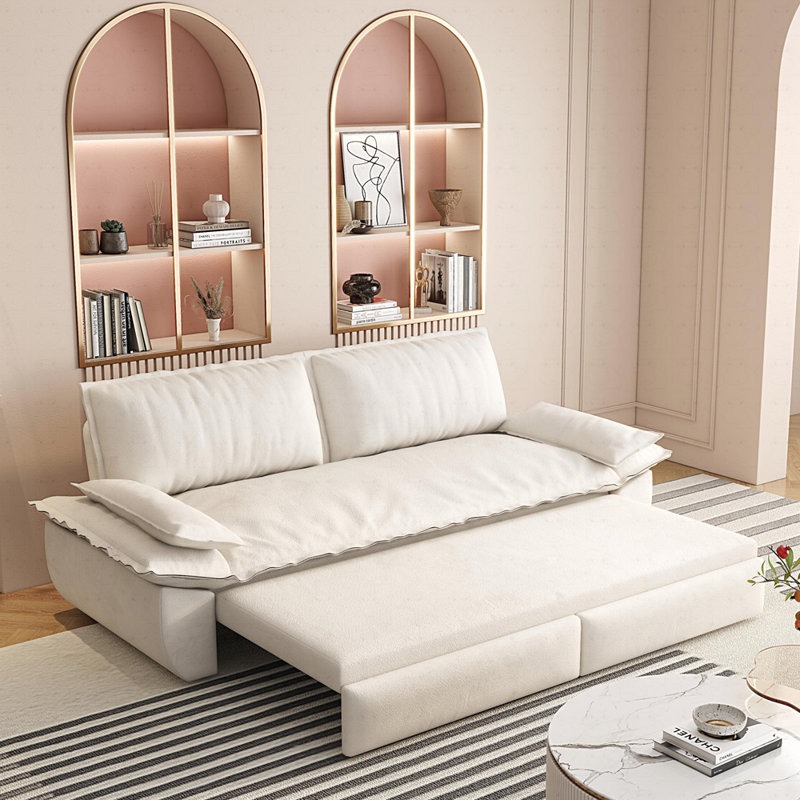 Canapé-lit convertible 3-en-1, Velours - beige / blanc