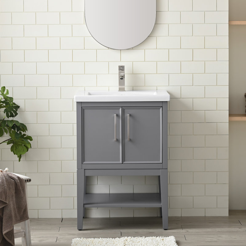 Meuble-lavabo simple 24 po avec plateau en céramique Cheriton, Gris