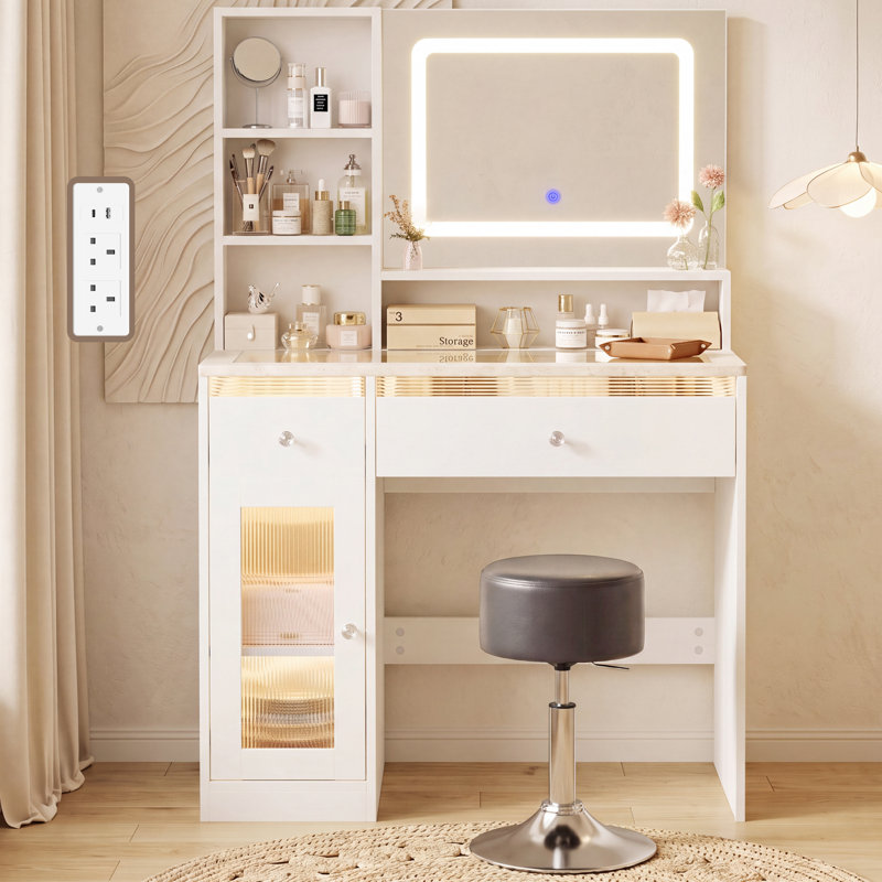 Makeup Vanity Desk with Colorful LED Lighted Mirror