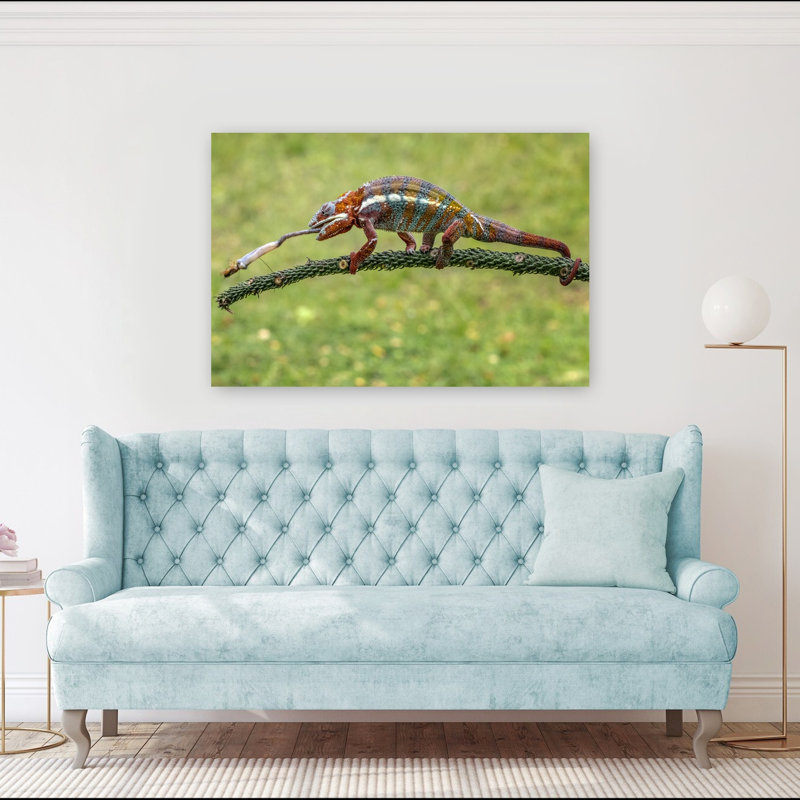 Vibrant Chameleon Hunting Colorful Vibrant Contemporary Lizard Nature Tropical Wall Art Print by Hendy Mp - Print