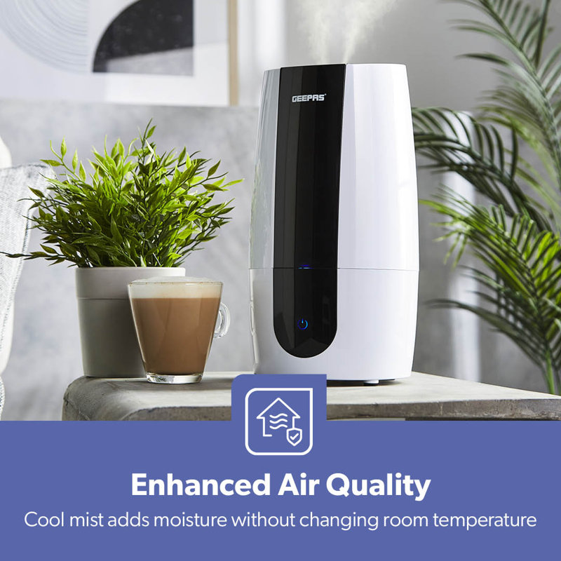 GEEPAS Humidifier For Bedroom, 2.6L Top Fill Cool Mist Large Room, 360° Rotatable, Night Light Auto Mode, White