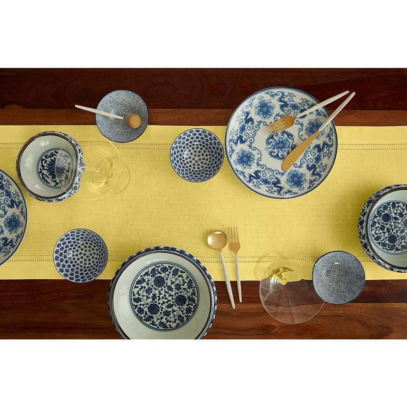 Chemin de table en lin - jaune soleil - 100% lin pur, point ajouré double, petit chemin de table pour commode et table basse, décoration de printemps et de Pâques